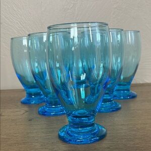 Vintage Lexington Turkoise Sky Blue Footed Water Goblets 12 Oz Capacity Set of 6